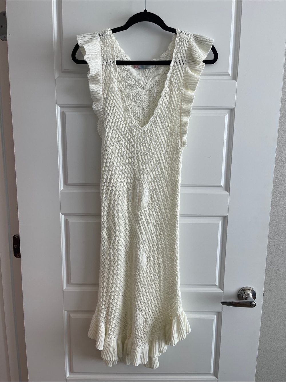 Free People Cream Knit Ruffle Swim Coverup Dress